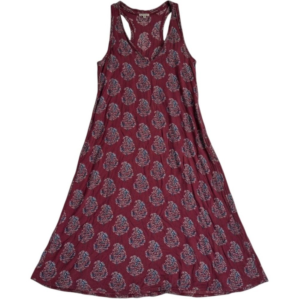 Earthbound Trading Burgundy Paisley Maxi Dress Boho sleeveless Pockets Large raw